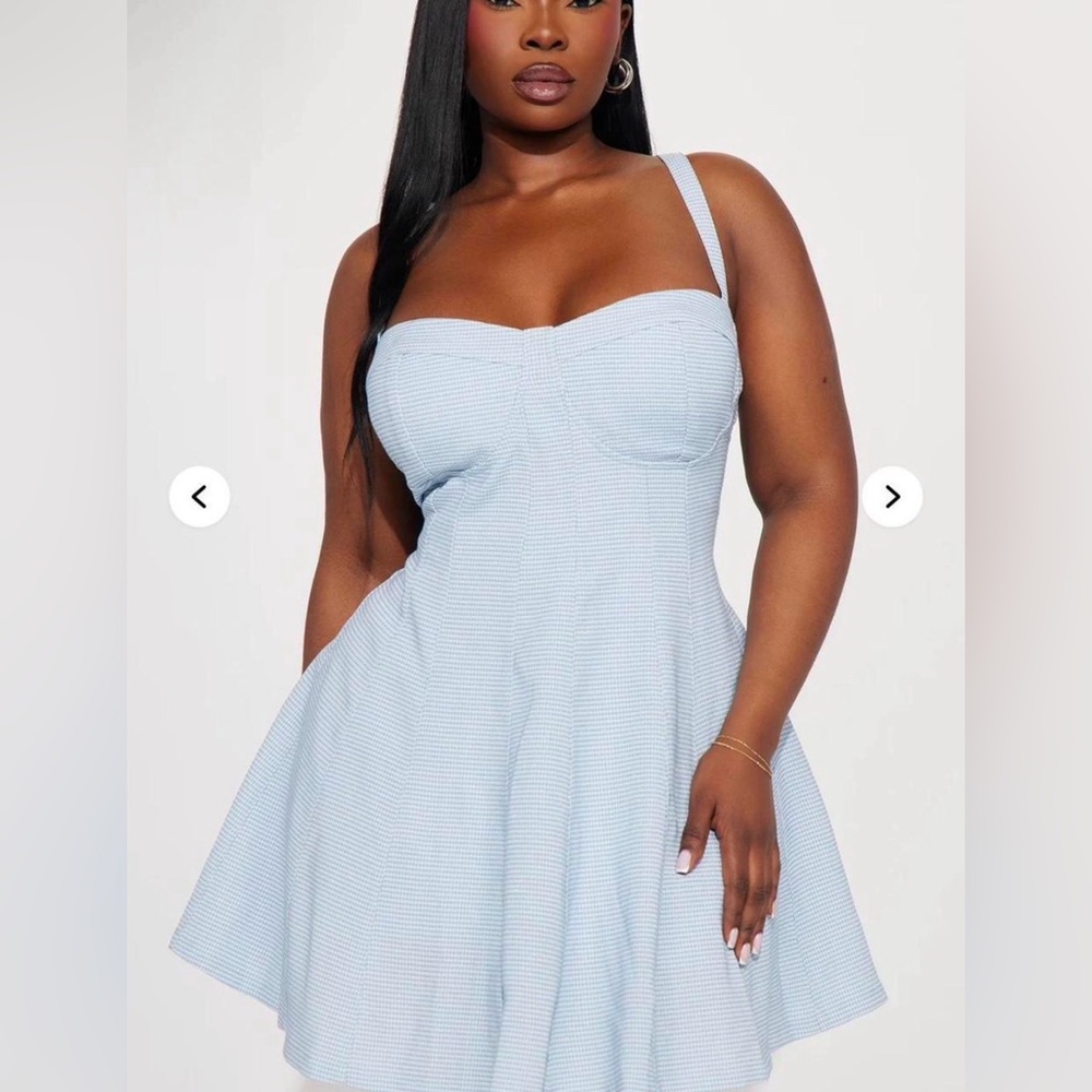 Fashion Nova Light Blue Strapless Sweetheart Mini Dress